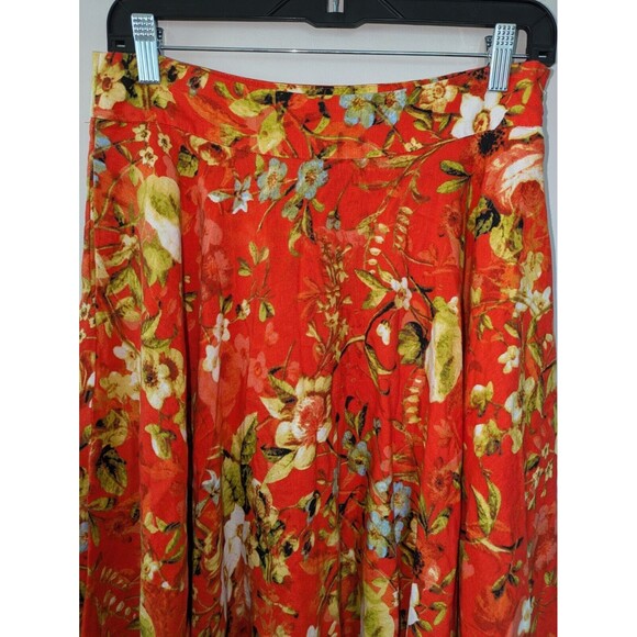 Premise Fluted Floral Colorful Orange  Flowy Linen Blend Skirt Womens 8 - Picture 3 of 11
